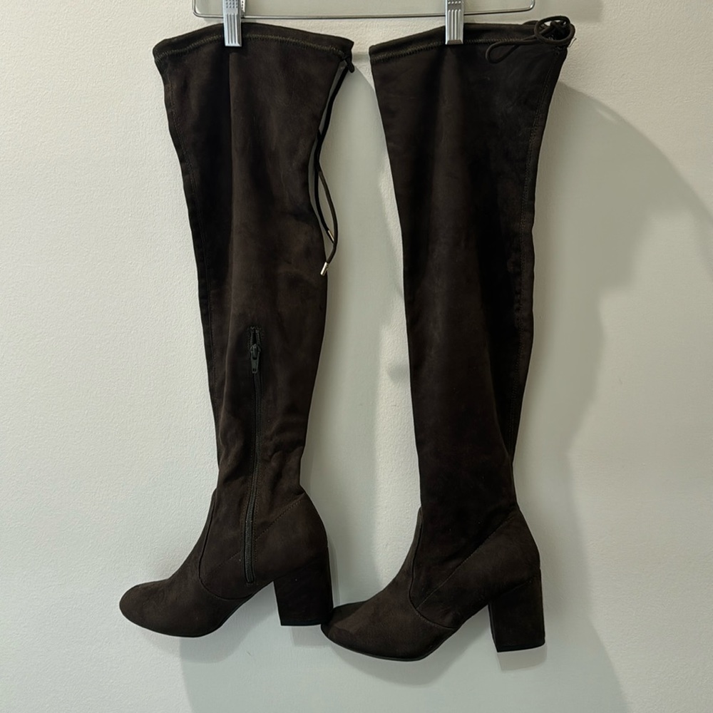 Report Mahala Faux Suede Olive Over The Knee Boot 7